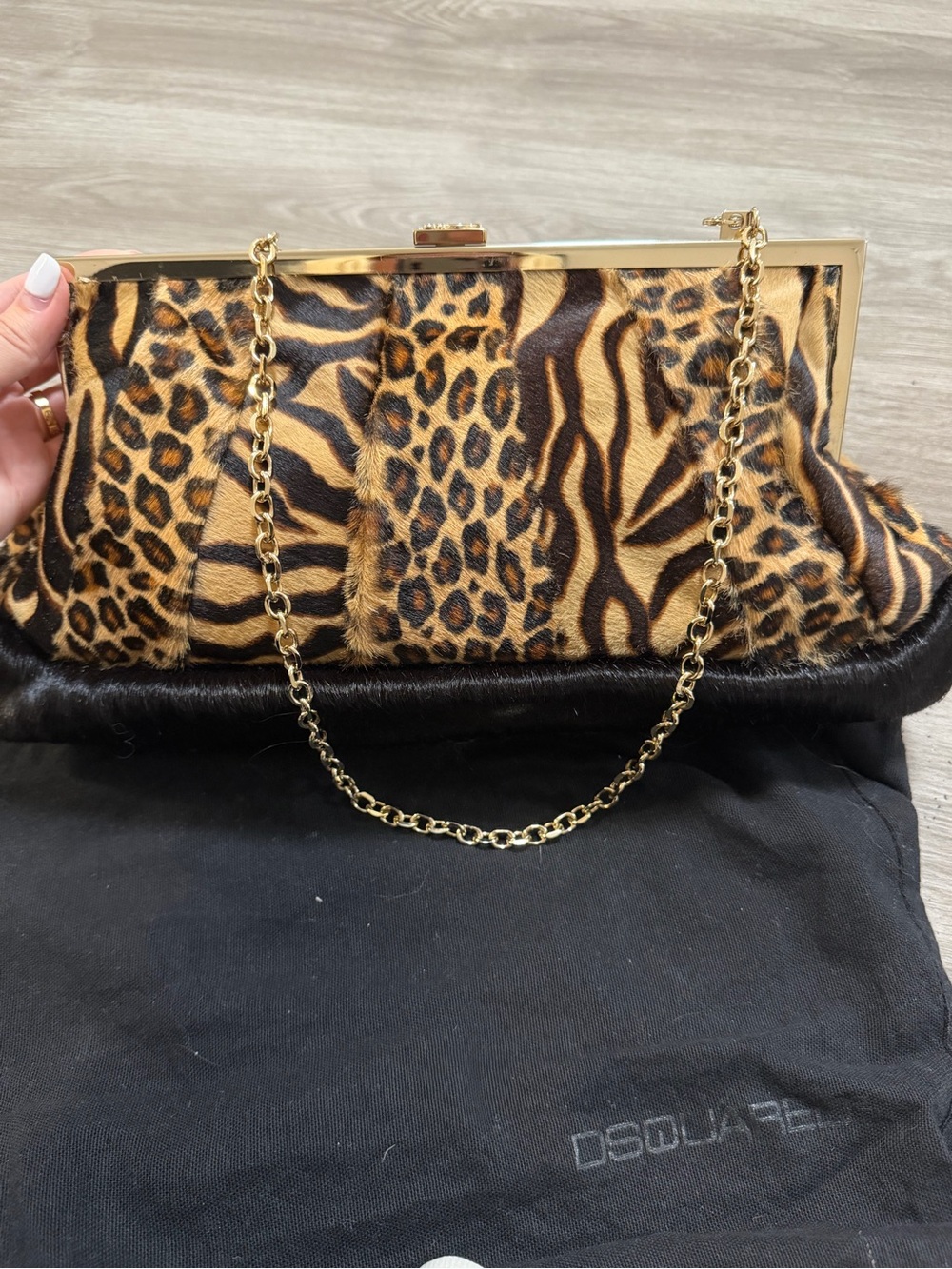 DSQUARED Leopard-Print Clutch with Gold Chain